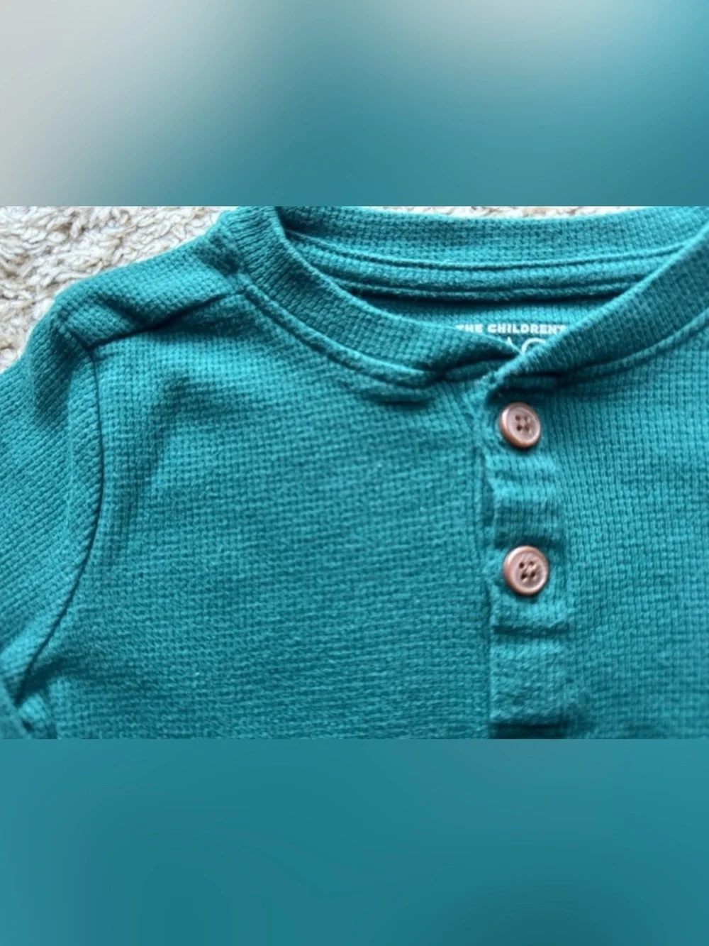 The Children’s Place Toddler Waffle Knit Henley Shirt Green Long Sleeve 12-18M